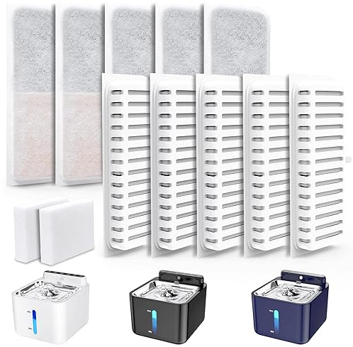 PLOOHT 10st Kattvattenfilter + 2st Svampar, Ersättningsfilter för Kattvatten, för Kattvatten med Rörelsesensor (Uppdaterad Version)