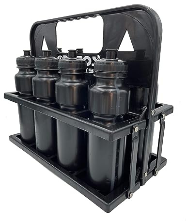RHINOS sports Trinkflaschen 8er Set 750 ml mit Halter | schwarz