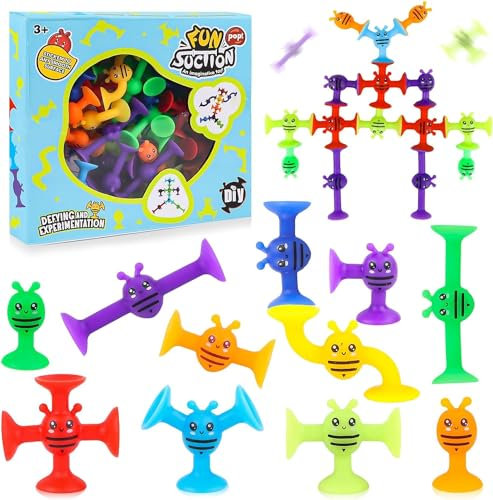 Juguete con ventosa, 38 piezas, Montessori Juguetes a partir de 3 años, bloques de construcción de silicona, juguete de viaje, juguete de sensor de autismo, juguete para 3, 4, 5, 6 años, caballos,