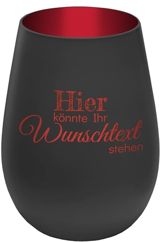 Personalisierbares Windlicht mit frei gestaltbarem Wunschtext - Schwarz/Rot - wähle selbst Größe, Schriftart und Position des Textes aus - Höhe 12 cm - Kristall Glas Teelichthalter mit Gravur