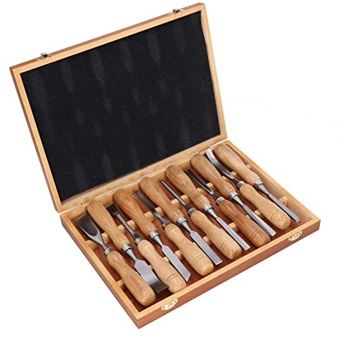 TTOCAR 12 Utensili per Intaglio del Legno, Scalpello per Legno con Manico in Legno, Lama CRV, Set di Scalpelli per Incisione