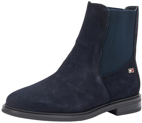 Tommy Hilfiger Botines Chelsea Mujer Boots Flag Suede Planos, Azul (Space Blue), 38 EU