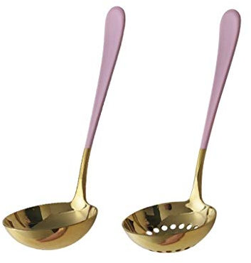 undichter Löffel Goldener Edelstahl verdickte Stiel Seiher Suppenlöffel Hot Pot Kelle Haushalt Hot Pot Löffel (Rosa und Rot) Sieb (Color : D)