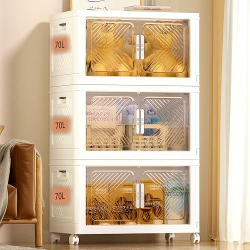 70L 3 Stück Stapelbare Aufbewahrungsboxen, Aufbewahrungsbox mit Deckel, Stapelboxen mit Deckel, Stapelboxen turm Durchsichtig, Aufbewahrung Plastikbox mit Deckel