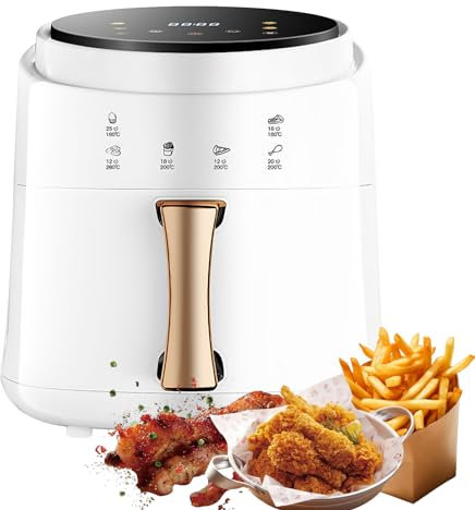 8L Rapid Digital Air Fryer, 1400W Oil Free Air Frying Pan, Oven Rapid Circulation, [6 Cooking Functions], Max temp 220°C, Easy clean, Touch screen, Use without oil, LCD Digital Touch Display (White)