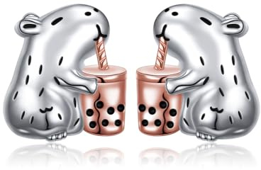Flyow Sterling silver söta djur örhängen marsvin/giraff/höglandskko-/katt/koala/capybara örhängen allergivänliga djurälskare smycken presenter för kvinnor flickor, Sterlingsilver, Ingen ädelsten