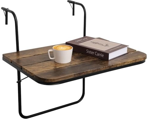 FEUFOAM Tavolo per ringhiera per balcone, tavolo pieghevole da appendere per esterni, regolabile, in legno, per ringhiere, salvaspazio, ringhiera, tavolo da portata per balaustra, giardino, patio,