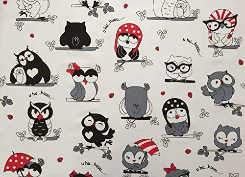 100x160cm Waldtiere Baumwollstoff mit Eule - Kinderstoffe & Babystoffe mit Eulen - Stoffe zum Nähen für Kinder & Baby aus 100% Baumwolle - fester Baumwollstoff - keine Meterware