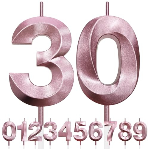 30th Geburtstagskerze, 3D Design Roségold Glitter Nummer Kerzen, Cake Topper Dekorationen, Kuchen Kerze für Geburtstagsparty, Hochzeitstag, Baby-Dusche, Party-Dekoration