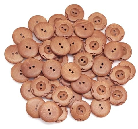 12 wunderschöne edle Holzknöpfe braun rund 25mm mit Blumenmotiv und 2 Löcher a2,5mm Zweilochknöpfe 2-Loch zum nähen vernähen Jackenknöpfe