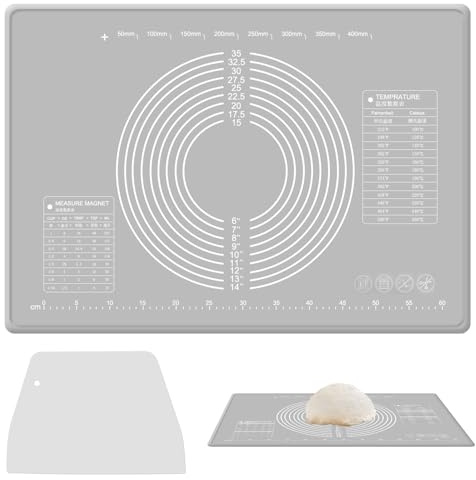 Groß Rutschfeste Backmatte Silikon 70x50 cm mit Schaber für Fondant Pizza | Verdickte Teigunterlage Ausrollmatte mit Messung, Antihafte Rutschfeste Backunterlage Spülmaschinenfest Teigmatte Silikon