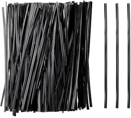 QUARKZMAN 800pcs Bolsas de Twist Ties 6 Twist Ties Alambre Lazos Negro | Plástico Metálico, Reutilizables, para Fiesta Pan Dulces Pastel
