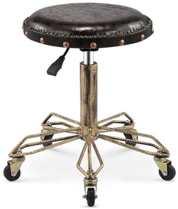 Verstellbarer Barhocker mit Rollen, Nähhocker mit Sitz aus braunem PU-Kunstleder, höhenverstellbar von 51–65 cm, Tragkraft 160 kg, ergonomischer Sattelhocker for Schönheitssalon, Friseur, Tattoo, Mass