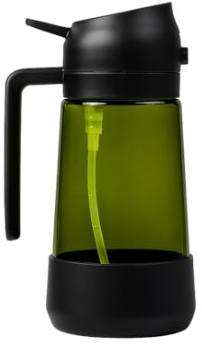 MBO 2-in-1 Olive Oil Spray Bottle for Cooking – 16oz / 470ml Glass Dispenser with Silicone-Encased Base, Mist & Pour Spout – Refillable Kitchen Gadget for Air Fryer, Salad, BBQ (Black/Green/Black)