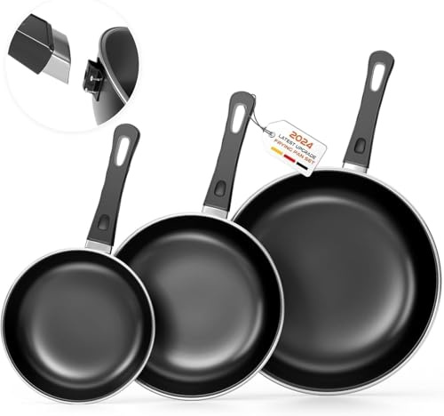 Kiseely Nonstick Frying Pans Set, 20cm+25cm+30cm Frying Pan Skillet 3-Pieces Set, Egg Omelette Pans Heat-Resistant, PFAS-Free, Suitable for All Types of Cookers, Including Induction (SJ1)