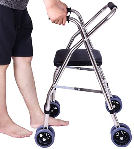 Gehbock für Senioren Stabil Rollator Gehgestelle und Sitzstuhl, Höhenverstellbare Mobilität Mit Gepolstertem Sitz, Tragbare Mobilitätshilfe Für Ältere Menschen Mit Behinderung