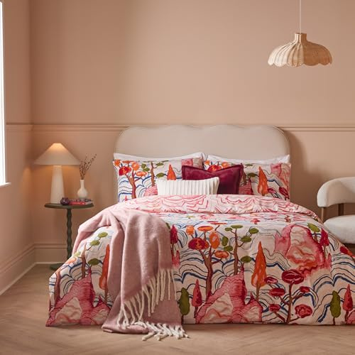 furn. Terra Nova Set Copripiumino – Reversibile Scena Di Funghi Montagna Bosco Astratto (Multicolore – Singolo – 137x200cm)