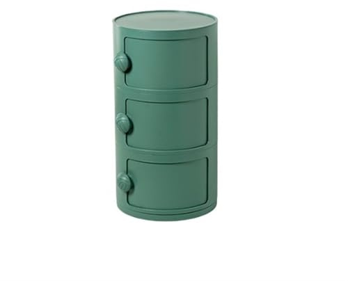 Round Bedside Cabinet, Bedside Nightstand with Drawers, Narrow Nightstand with Sliding Doors, Storage Unit Chest with Handle All Occasion(Green,Medium)