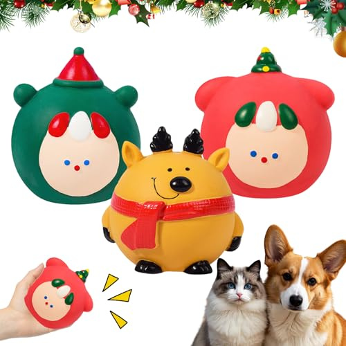 3 pezzi lattice squittio Natale giocattolo per cani di Natale in gomma squittio giocattolo da masticare indistruttibile giocattolo interattivo regalo di Natale per cani di piccola taglia media
