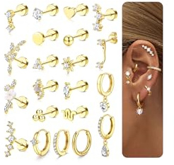 21Stück Helix Piercings Chirurgenstahl Ohrringe Gold Piercing Ohr Medizinische Ohrstecker - Hypoallergen Pircingssets Ohr Ohrringe Creolen Gold Wasserfest Conch Helix Tragus Piercing Set Golden