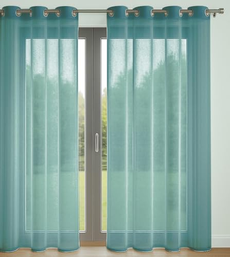 Set of 2 Plain Voile Curtains with 8 Eyelets 140 x 240 cm Duck Egg Blue – Bright and Decorative – Protects from Outdoors