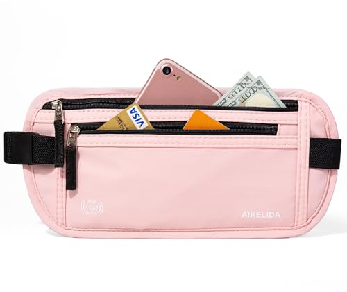 Money Belt - Slim Passport Holder RFID Blocking Travel Wallet Undercover Fanny Packs for Men Women - Pink