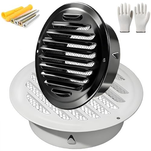 Nero Griglia Aerazione Regolabile 50mm/70mm/80mm/100mm/120mm Griglia di Ventilazione in Acciaio Inox Bianco per Uso Interno ed Esterno, Parete, HVAC per Bagno, Casa, Cucina, Casa(White,50mm/2in)