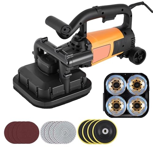 Smerigliatrice elettrica per calcestruzzo, lucidatrice per pavimenti a 4 teste con ruote, levigatrice portatile per cartongesso da 3800 W con regolazione a 6 velocità per cemento, piastrelle, marmo e