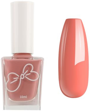 Orange Nail Polish - Quick Dry Coral Nail Varnish - Pink Orange Nail Polish Long Lasting - High Glossy Chip Resistant Breathable No UV Needed Elegant Smooth Nail Paint for Women DIY Home Manicure 10ml