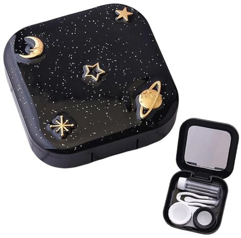 Livawnd Starry Sky Pattern Contact Lens Cases Portable Contact Lens Container Set Travel Mini Companion Box with L and R Caps,Mirror,Tweezers and Solution Bottle,for Home Work School Travel
