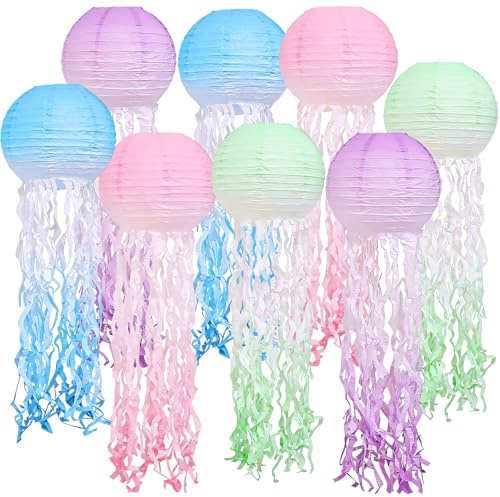 Forbabe 8pcs Papierlaterne Laterne Deko Farbverlauf Quallen Papier Lampions | Quallen Papierlaternen für Ozean Thema Geburtstag Party Deko Unterwasserwelt & Meerjungfrau Party Garten Hochzeit Babyparty