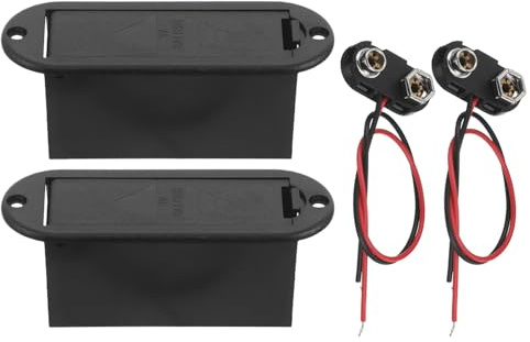 Mikikit Boîtier de Batterie 9v pour Guitare et Basse Active, Lot de 2 Sets de Compartiments en Plastique avec Connecteur, Remplacement pour Micros Actifs, Compatible