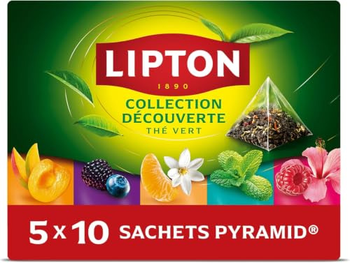 Lipton Coffret Thé Vert Assortiment 5 Saveurs Pyramid, 50 Sachets