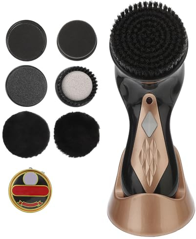 Lurrose Spazzola Elettrica per Pulizia Scarpe in Pelle Oro 7 Testine Sostituibili, Spazzola Lucidante e Olio, Riduce Lavoro per Divani e Cappotti in Pelle