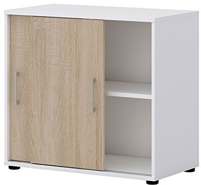 möbelando Schiebetürenschrank Aktenschrank Büroschrank Beistellschrank Büro Hamburg I Sonoma-Eiche/weiß