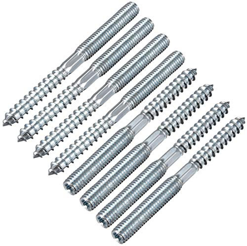 sourcing map M8 Hanger Bolts Length 3-1/2(90mm) Double Headed Bolts Self-Tapping Screw 8mm Wood Joint Furniture Legs 8pcs