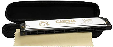 CASCHA Tremolo Harmonica, 24 holes, C-major, including soft case and care cloth, diatonic tremolo harmonica, silver