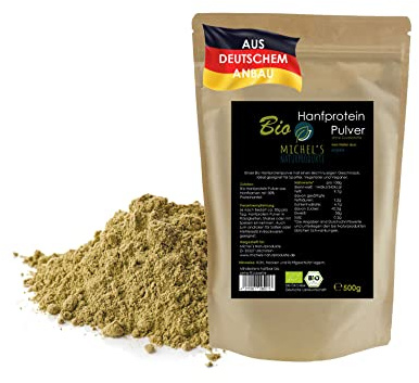 Michel´s Naturprodukte - BIO Hanfprotein aus Deutschem Anbau, 50% Proteingehalt, 500g Beutel, Veganes Hanfproteinpulver ohne Zusatzstoffe, Rein Pflanzliches Eiweißpulver aus Hanfsamen, Hanfpulver