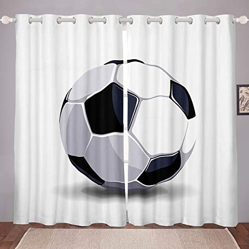 Fotboll fönsterdraperier sporttema gardin fotboll boll mönster fönsterbehandlingar för barn barn pojkar flickor mikrofiber 3D amerikansk fotboll tryck fönster gardiner rum dekor 2 paneler set B 66 x L 90