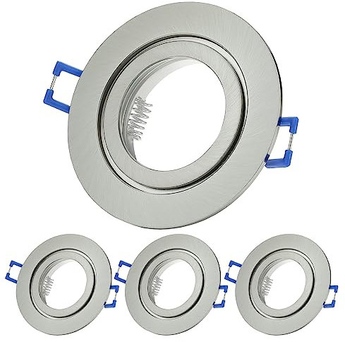 Sweet Led - Einbaustrahler 230V aus Aluminium - Einbaustrahler Bad Decke Rund - Deckenspots Chrom-Gebürstet - Einbaurahmen inkl. GU10 Fassung - Spot 230V für Badezimmer - Spots Deckenleuchte 4 stück