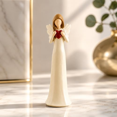 Guardian Angel Figurine Holding Heart – Resin Angel Statue Ornament for Home Decor, Memorial Sympathy Gift for Women, Friends & Family, 7.48 Inch