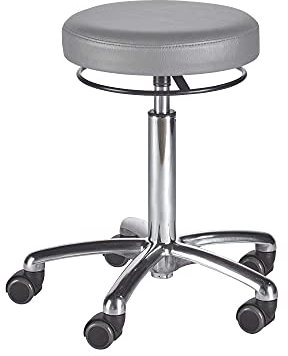 wuuhoo® Profi Rollhocker Rolli hydraulisch höhenverstellbar I Made in Germany! Arbeitshocker mit hochwertigem Kunstlederbezug I gummierte gebremste Rollen I Drehhocker mit Alu Fusskreuz hellgrau