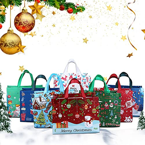 Anyingkai 8PCS Sac fourre-tout de Noël,Sac de courses,Sac Courses Reutilisable, Sac de Noël,Sacs de Noël non tissés,Réutilisables pour les courses de Noël,Cabas courses