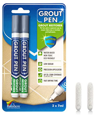 Twin Pack (GREY) Grout Pen - Designed for restoring tile grout in bathrooms & kitchens