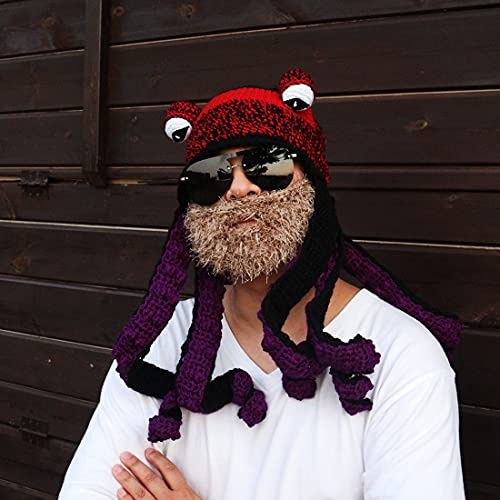 Bprtcra Handwoven Knitted Hat, Adult Unisex Funny Cartoon Winter Warm Octopus, Long Tentacles, Eyes Hat, Cosplay Hat, Party Props for Men and Women (Tippe L)