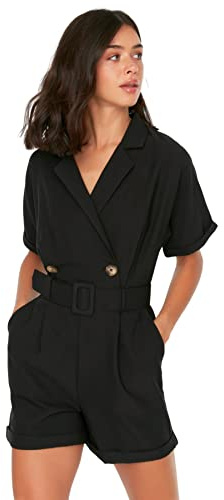 Trendyol Women Regular Fit Cache-Coeur Woven Jumpsuit, Salopette Donna, Black,