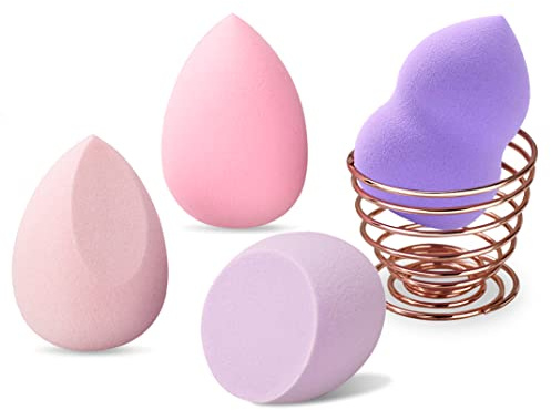 Korintin Make Up Schwamm, 4 PCS Beauty Blender Sponges mit Halter, Waschbar Latexfrei Cosmetic Schwamm Flawless Foundation Puff Kosmetik Werkzeug, für Flüssigkeit, Creme und Puder,Geschenk für Frauen
