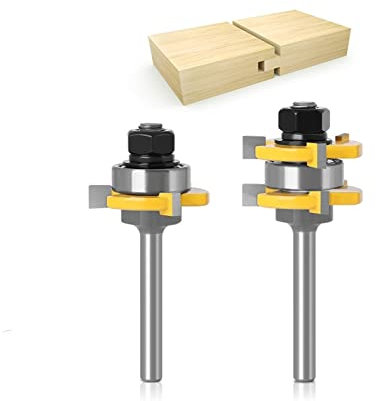 KEEBI 2-teiliges Nut- und Feder-Fräser-Bit-Set, 6 mm / 6,35 mm / 8 mm-Schaft, Nut- und Feder-T-Nut-Gelenk, Montage-Fräser-Bit, Holzbearbeitungswerkzeug, Fräser (Cutting Edge Length : 6mm Shank)