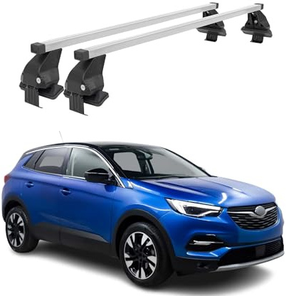 OMAC Dachträger für Opel Grandland/Grandland X 2017-2024 Stahl Silber | DIN 75302:2019 & ISO/PAS 11154:2006 geprüft, Abschließbar, City-Crash-getestet, bis 50 kg Traglast, Querträger, Grundträger