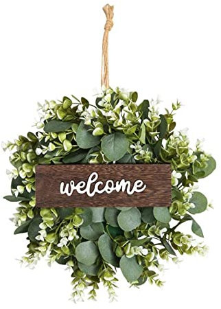 Ghirlanda di foglie di eucalipto verde, 30 cm, ghirlanda di benvenuto artificiale per la porta anteriore, corona estiva (verde)